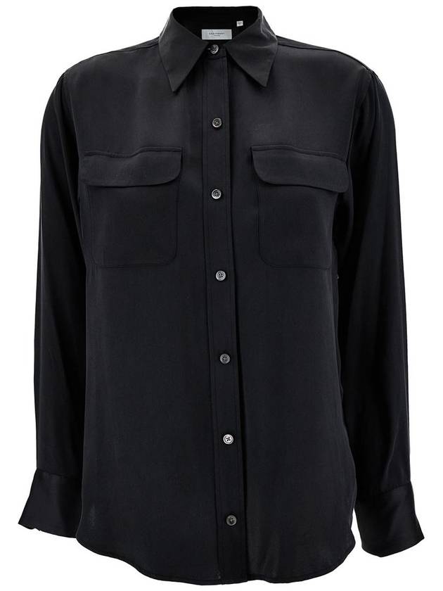 'Signature' Black Shirt With Two Patch Pockets In Silk Woman - EQUIPMENT - BALAAN 1