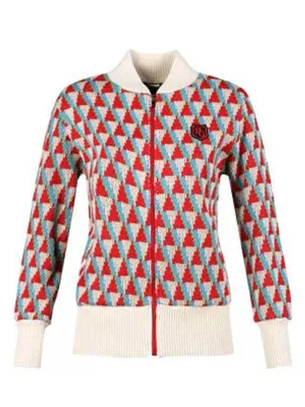 Women s triangle pattern full zip up knit jumper JB4A845W - LUX GOLF - BALAAN 3