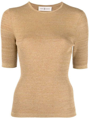 Marled Ribbed Knit Top Brown - TORY BURCH - BALAAN 1