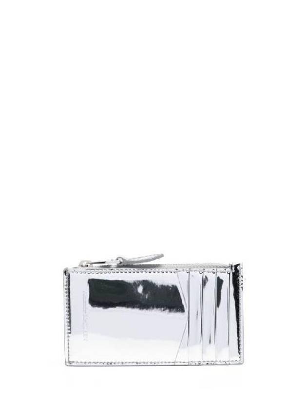 Skull Embellished Metallic Leather Card Wallet Silver - ALEXANDER MCQUEEN - BALAAN 3