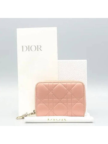 S0985ONMJ M82P Pink Lambskin Cannage Lady Voyager Zipper Small Coin Purse - DIOR - BALAAN 1