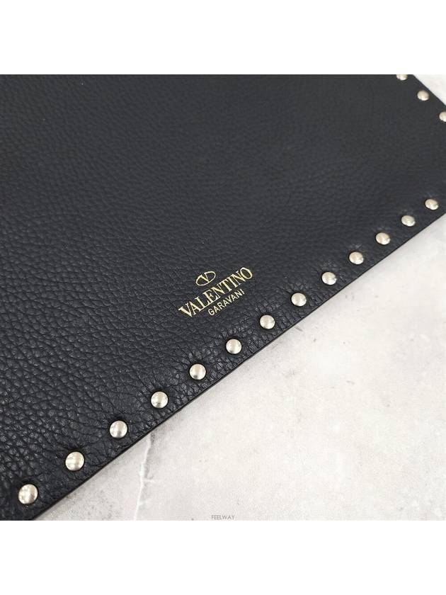 Lux You Black Gold Rockstud Leather Clutch Bag - VALENTINO - BALAAN 5