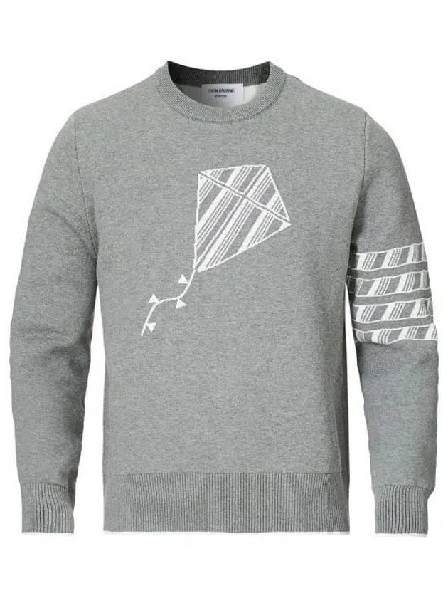 Men's Diagonal Kite Icon Jacquard Knit Cotton Sweatshirt Light Grey - THOM BROWNE - BALAAN 2