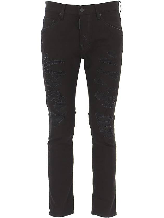 Men's Logo Super Disadded Stretch Skater Skinny Jeans Black - DSQUARED2 - BALAAN.