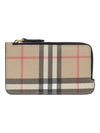 Vintage Check Leather Zipper Card Wallet Beige - BURBERRY - BALAAN.