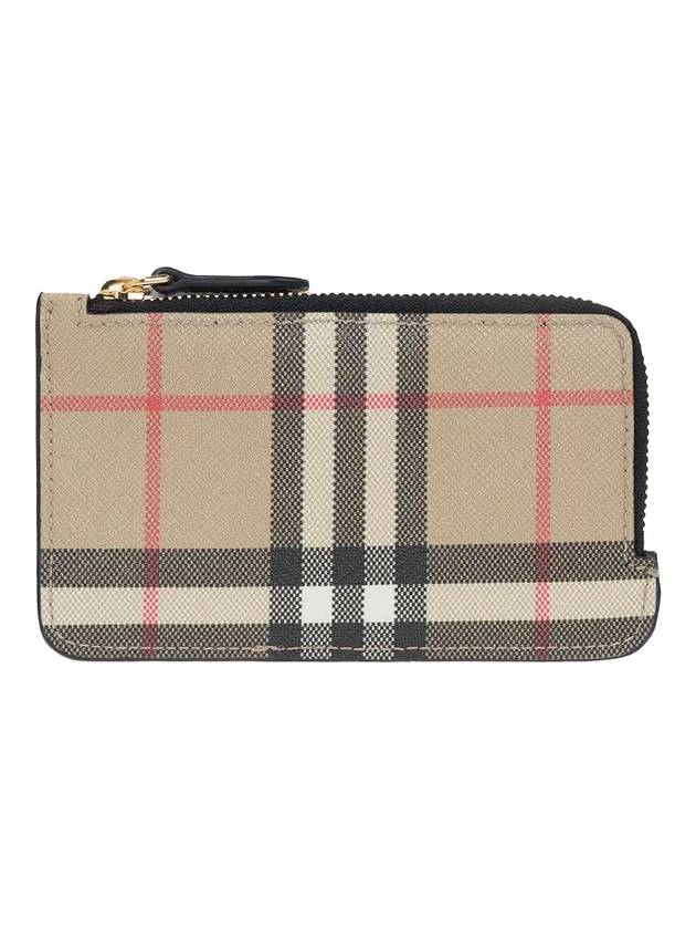 Vintage Check Leather Zipper Card Wallet Beige - BURBERRY - BALAAN 1