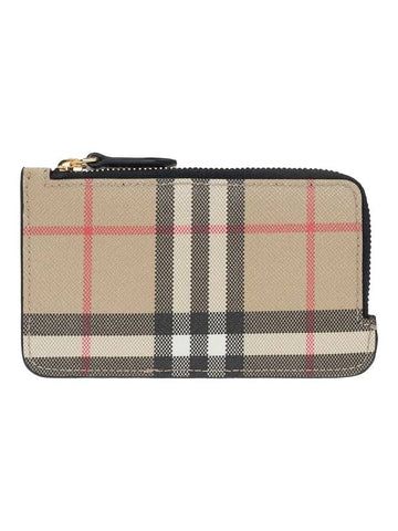 Vintage Check Leather Zipper Card Wallet Beige - BURBERRY - BALAAN 1