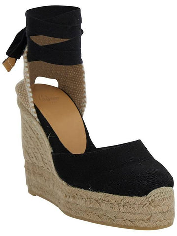 'Carina' Beige And Black Espadrille Wedge In Cotton And Rafia Woman - CASTANER - BALAAN 1