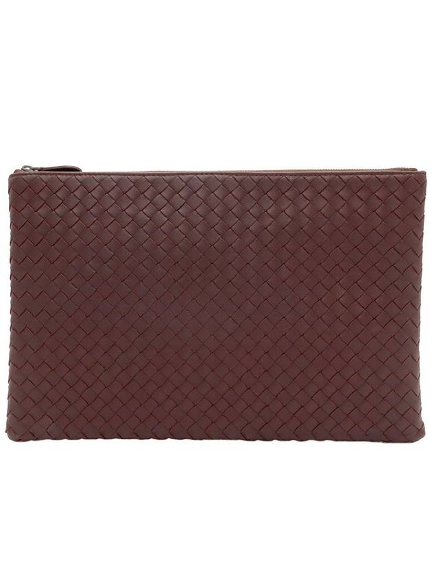 Dark Burgundy Intrecciato Nappa Large Pouch Clutch - BOTTEGA VENETA - BALAAN 1