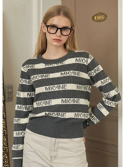 Women's Mellow Wool Striped Logo Knit Gray - MICANE - BALAAN 2