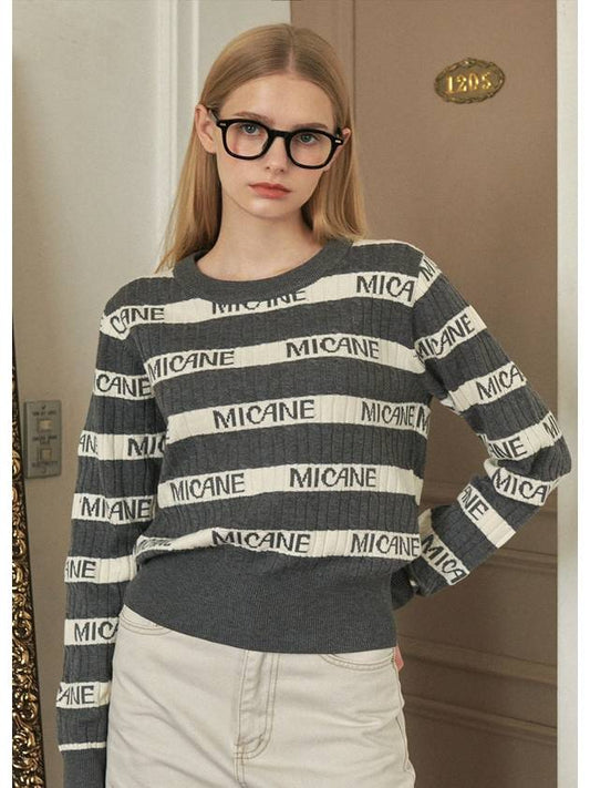 Women's Mellow Wool Striped Logo Knit Gray - MICANE - BALAAN 2