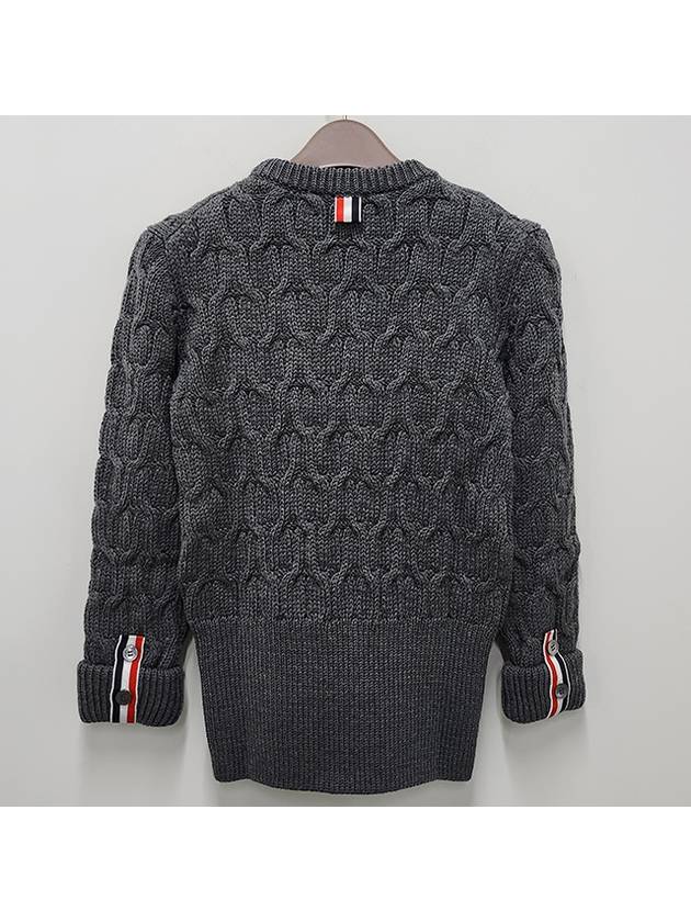 Merino Crisscross Cable Stitch Crewneck Knit Top Grey - THOM BROWNE - BALAAN 4