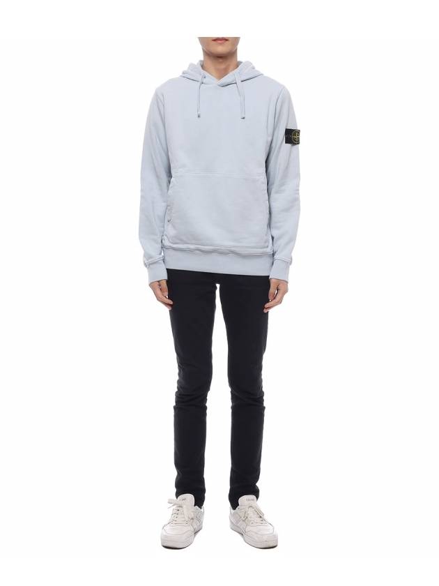 Logo Patch Cotton Fleece Hoodie Light Blue - STONE ISLAND - BALAAN 4