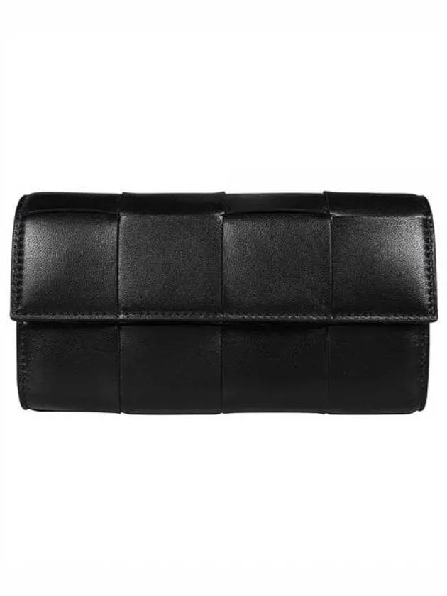 Cassette Flap Leather Long Wallet Black - BOTTEGA VENETA - BALAAN 2