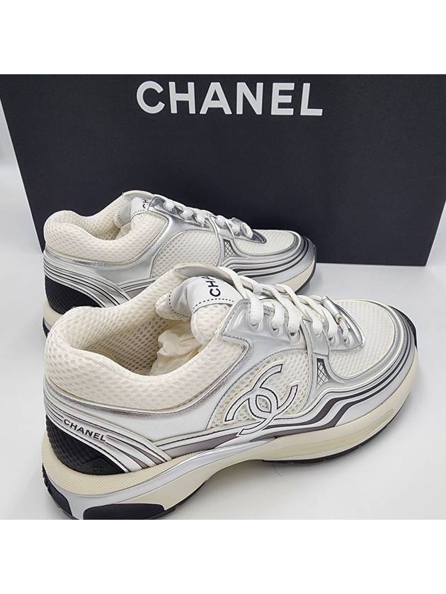 Fabric Laminated Low Top Sneakers Silver - CHANEL - BALAAN 9