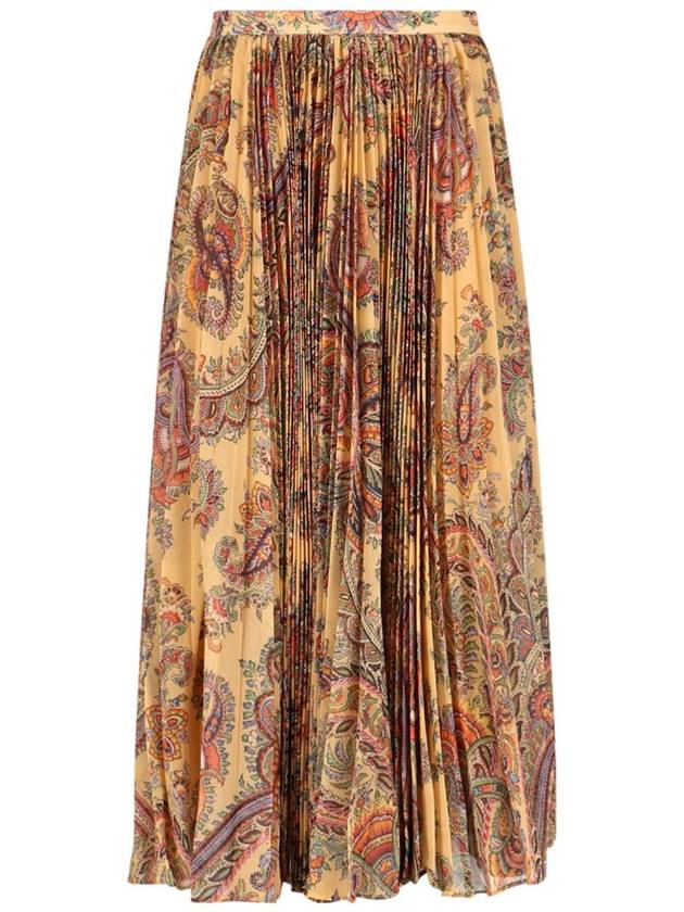 Paisley Print Silk Midi Pleated Skirt Beige - ETRO - BALAAN 2