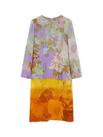 Women s Color Block Flower Wrinkle Dress Orange - DRIES VAN NOTEN - BALAAN 1