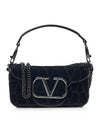 Toile Iconographe V Logo Cotton Shoulder Bag Black - VALENTINO - BALAAN 1