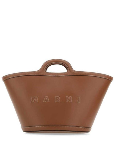 Tropicalia Small Leather Tote Bag Brown - MARNI - BALAAN 2