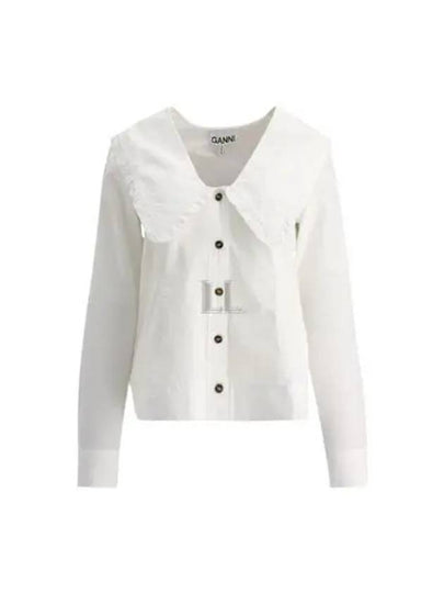 Women's Wide Collar Plunge Neck Cotton Shirt White - GANNI - BALAAN 2