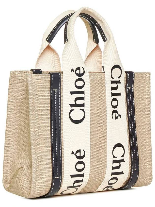 Woody Small Canvas Tote Bag Navy Beige - CHLOE - BALAAN 3