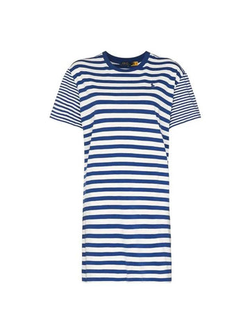 Women's Logo Stripe Short Sleeve Short Dress Blue - POLO RALPH LAUREN - BALAAN 1