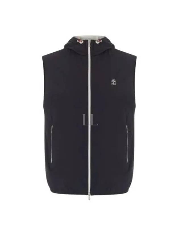 Drawstring Hood Zipped Vest Navy - BRUNELLO CUCINELLI - BALAAN 2