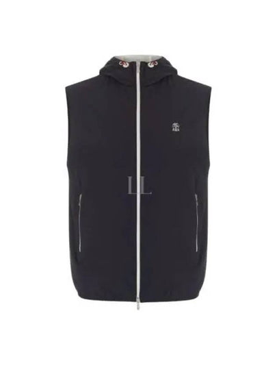 Drawstring Hood Zipped Vest Navy - BRUNELLO CUCINELLI - BALAAN 2