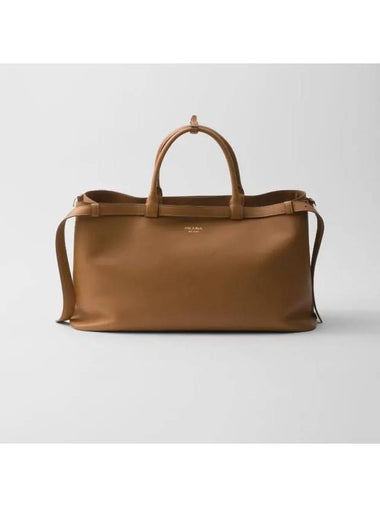 Double Belt Buckle Leather Tote Bag Caramel - PRADA - BALAAN 1