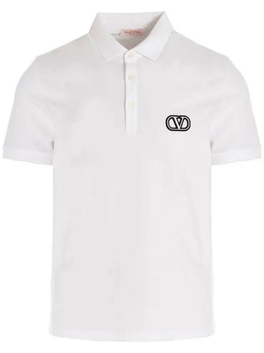 Signature Embroidered V Logo Polo Shirt White - VALENTINO - BALAAN 1