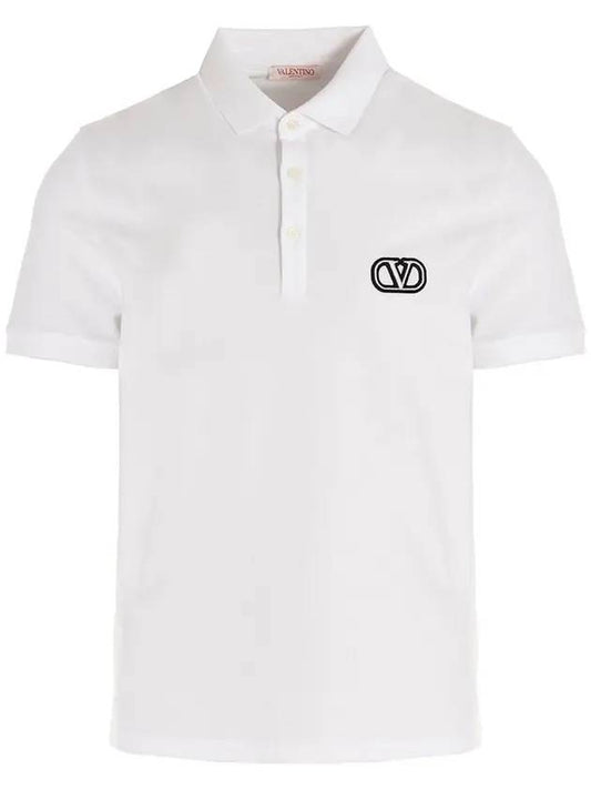 Signature V Logo Embroidered Polo PK Shirt White - VALENTINO - BALAAN 1