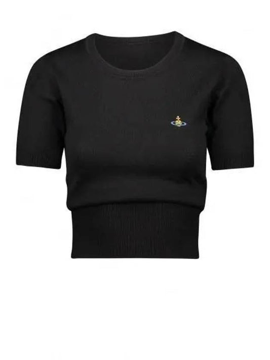 Women's Orb Logo Wool Silk Blend Crop Knit Top Black - VIVIENNE WESTWOOD - BALAAN 2