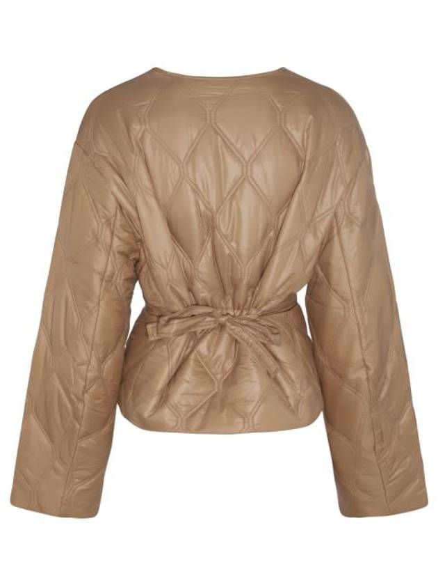 Women's Quilted Recycled Nylon Down Zip-Up Jacket Beige - GANNI - BALAAN 3