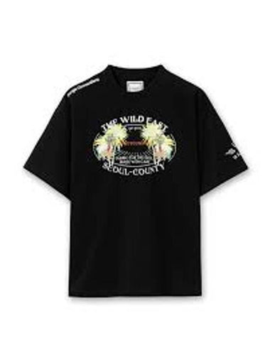 Palm Tree Graphic Short Sleeve T-Shirt Black - WOOYOUNGMI - BALAAN 1