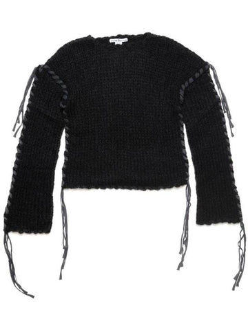 Lacing Drop Shoulder Knit Top Black - ACNE STUDIOS - BALAAN 1