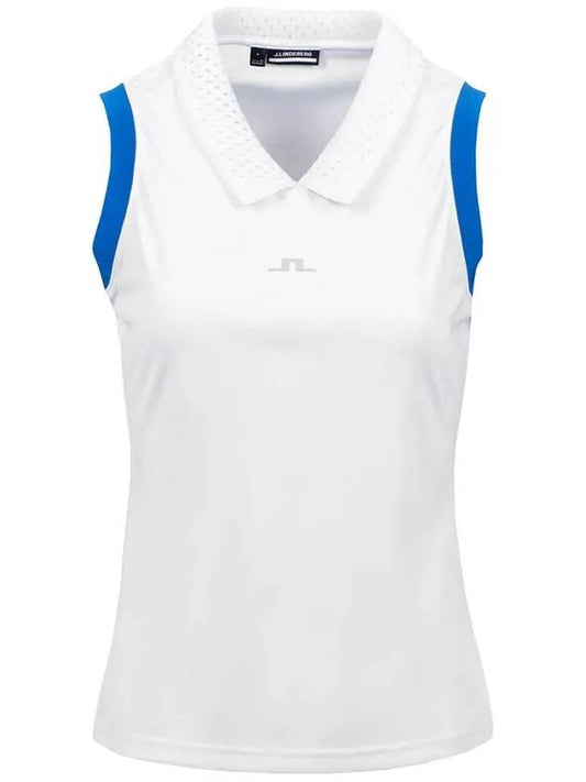 Golfwear Women's Glass Sleeveless Top White Blue - J.LINDEBERG - BALAAN 2