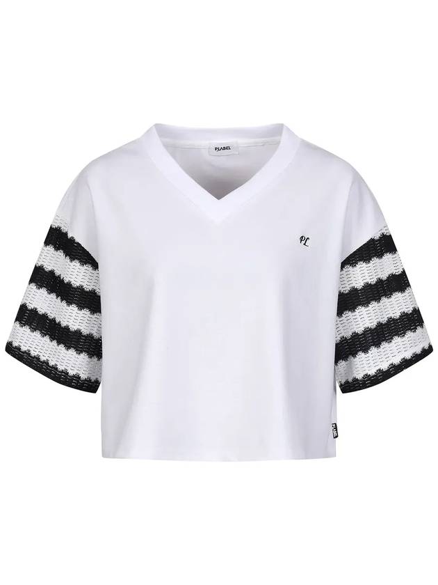 Striped Lace Sleeve T-Shirt MW4ME424 - P_LABEL - BALAAN 1