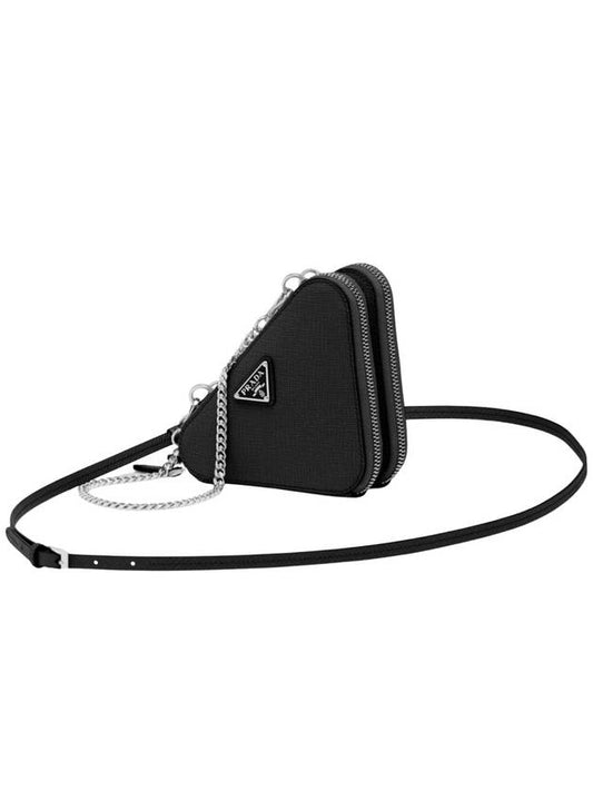 Saffiano Triangle Mini Pouch Crossbody Bag Black - PRADA - BALAAN.