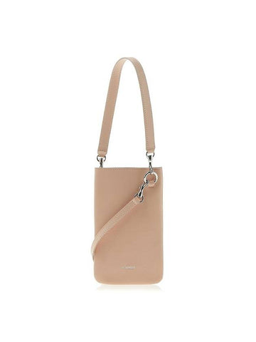 Embossed Logo Small Lambskin Leather Shoulder Bag Pink - JIL SANDER - BALAAN 1