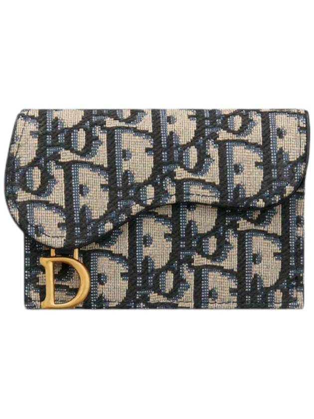 Saddle Flap Card Holder Blue  Oblique Jacquard - DIOR - BALAAN 2