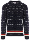 Wool Mohair Long Sleeve Knit Top Navy - THOM BROWNE - BALAAN 3