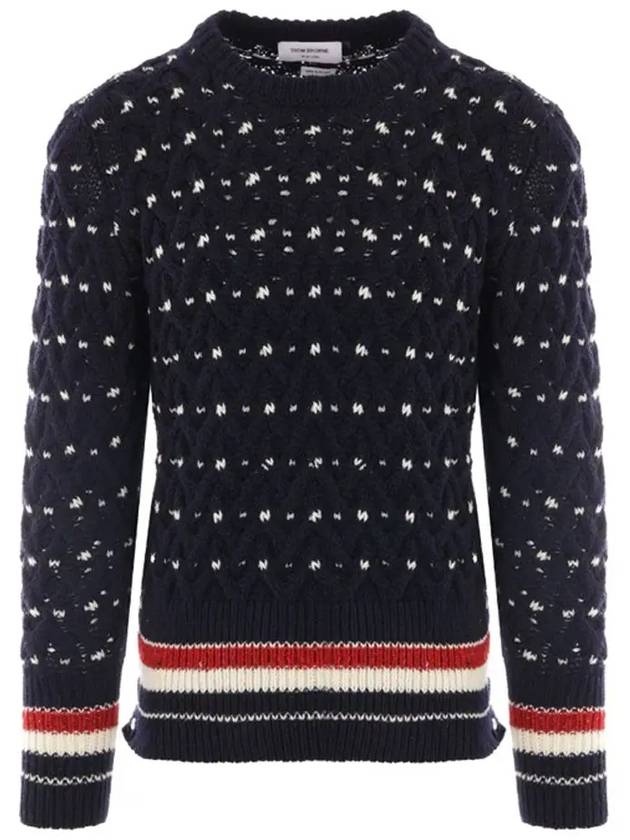 Wool Mohair Long Sleeve Knit Top Navy - THOM BROWNE - BALAAN 3