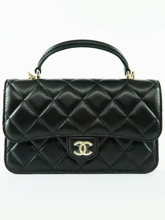 French origin top handle mini flap bag tote shoulder cross phone holder women s gold lambskin black AP3226 - CHANEL - BALAAN 2