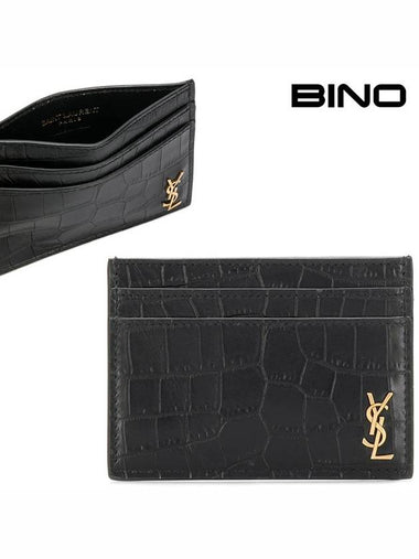 Gold Crocker Card Wallet 607603 DZE0W - SAINT LAURENT - BALAAN 1