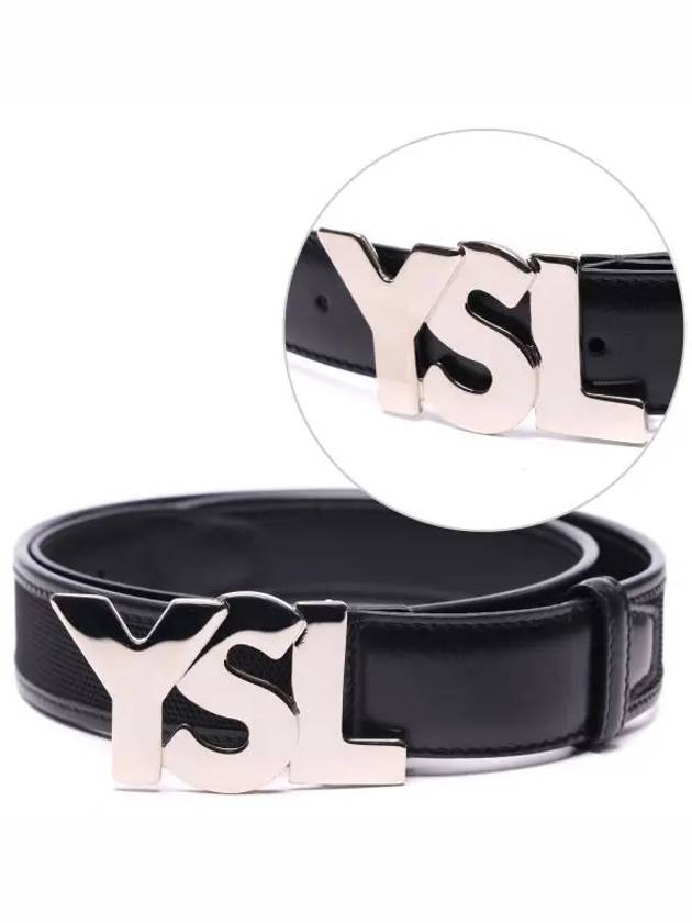 Men's YSL Logo Leather Belt Black - SAINT LAURENT - BALAAN 2