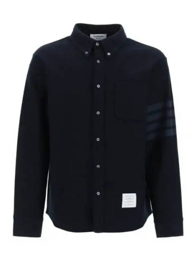 Men's 4 Bar Tech Twill Button Down Long Sleeve Shirt Navy - THOM BROWNE - BALAAN 2