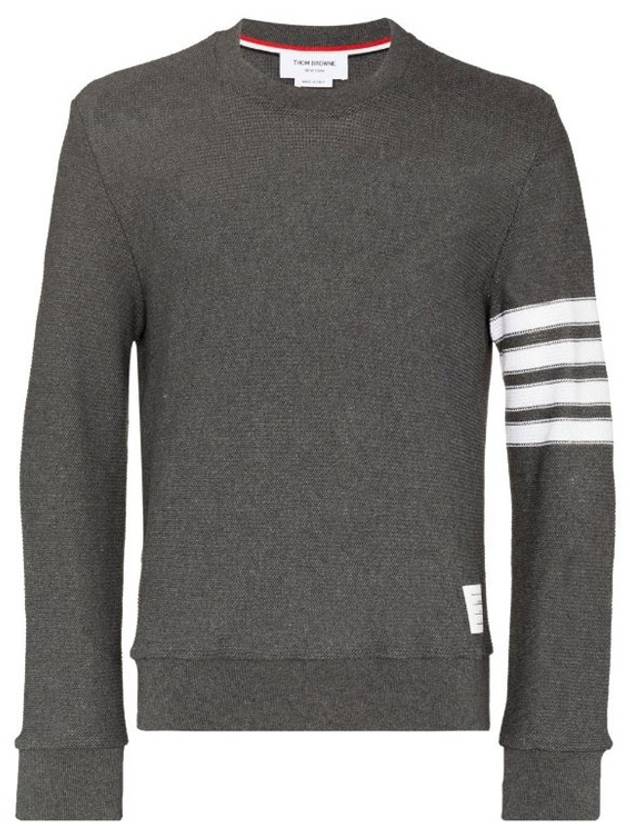 4 Bar Stripe Open Raschel Stitch Sweatshirt Grey - THOM BROWNE - BALAAN 3