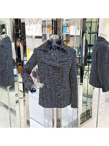 20P Piping Tweed Jacket 36 Black Blue White 3ET2025 - CHANEL - BALAAN 1