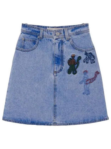 Embroidered Denim Skirt Illusion Blue - MARNI - BALAAN 1