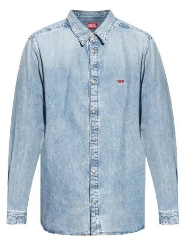 Embroidered Logo Denim Long Sleeve Shirt Light Blue - DIESEL - BALAAN 2